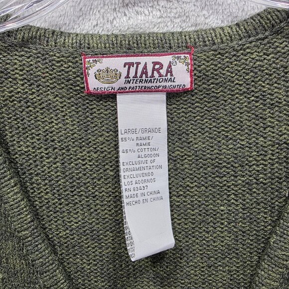 Tiara International Sweater Vest Womens Large Green Embroidered Rooster Pumpkin - Picture 3 of 7